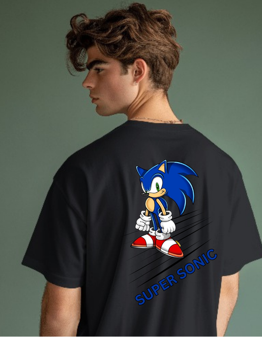 Super Sonic Black Oversized Vagabondus Cartoon T-shirt