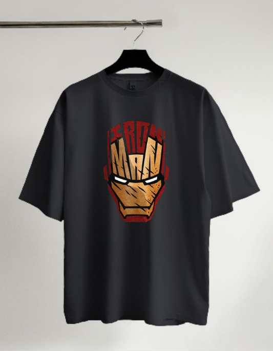 Iron Man Black Oversized Vagabondus Cartoon T-shirt