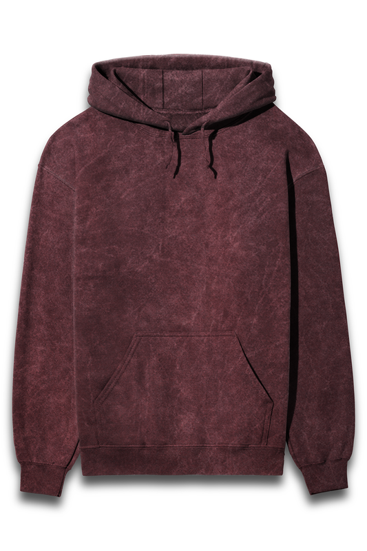 Vagabond Us  Maroon Unisex Acid Wash Hooded Sweatshirt