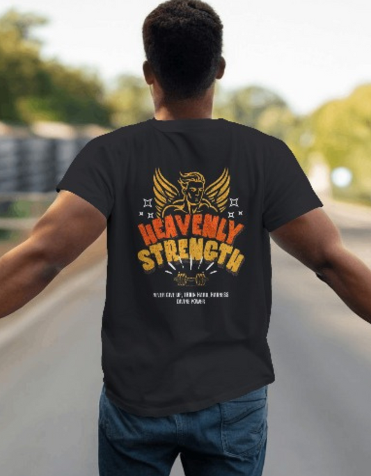 Heavenly Strength Black Regular Fit Vagabond Us Gym T-shirt