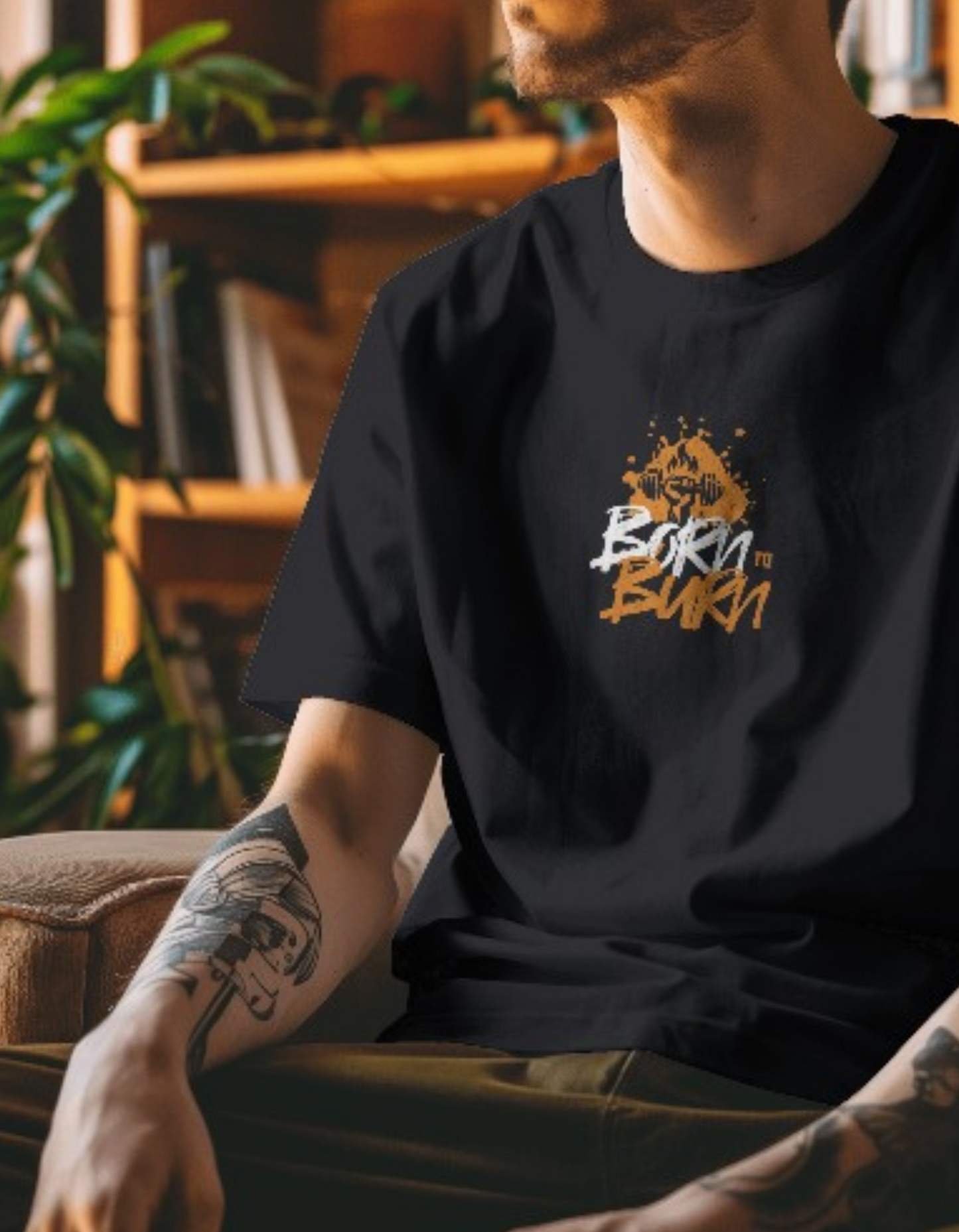 Born to Burn Black Oversized Gym T-Shirt