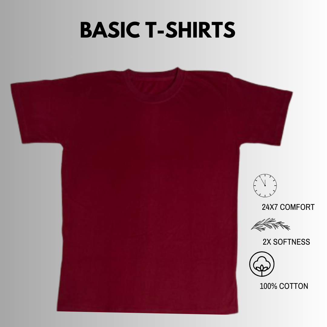 Basics Regular-Fit Maroon Round-Neck Cotton T-shirt