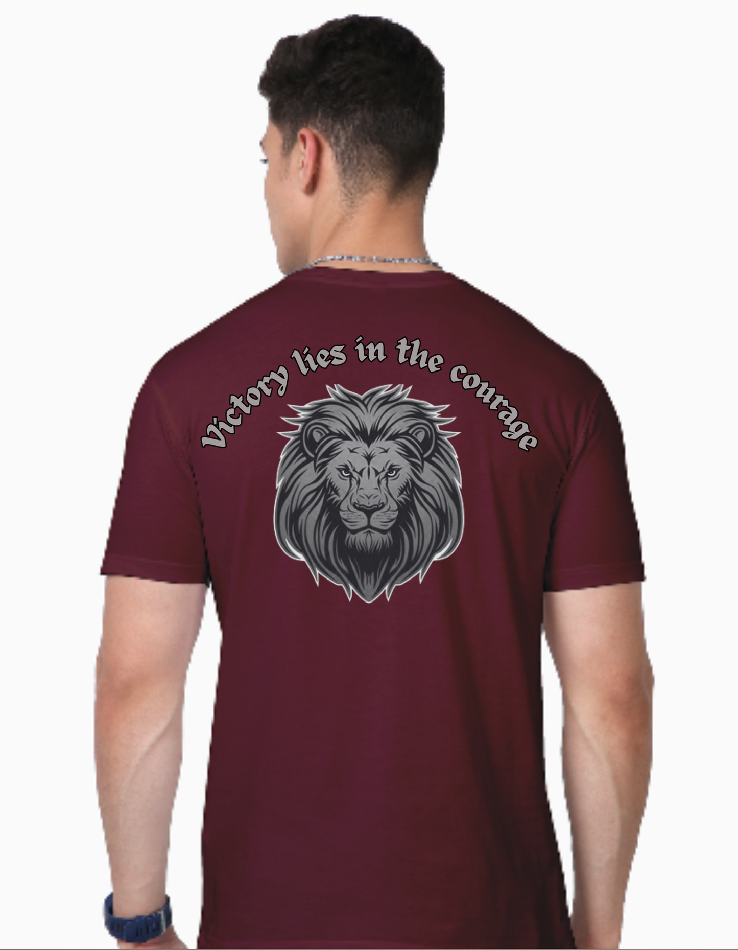 Regular Fit Round Neck Maroon Cotton T-Shirt with Sanskrit Typography - साहसे वसति जयश्री (Victory Resides in Courage)