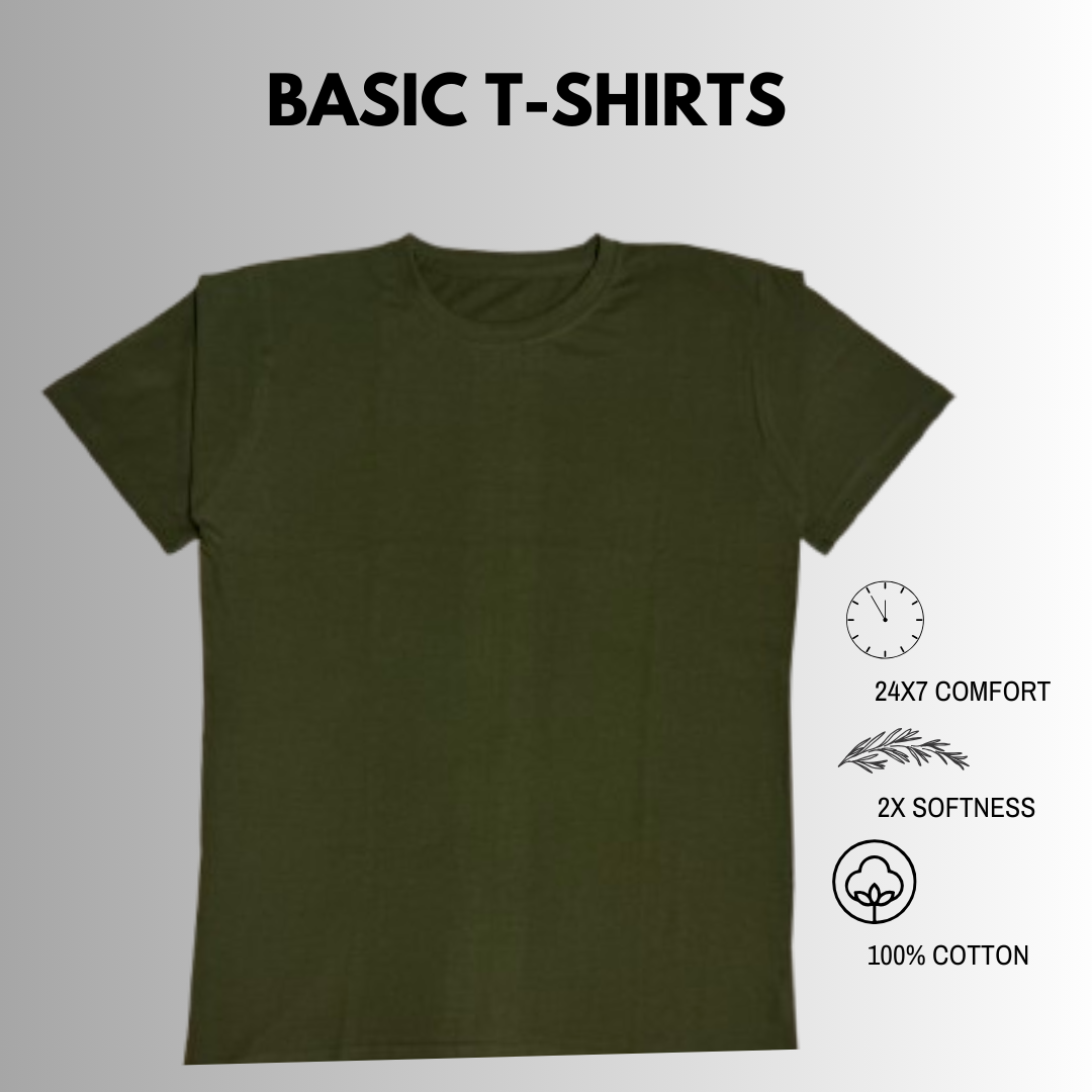 Basics Regular-Fit Green Round-Neck Cotton T-shirt