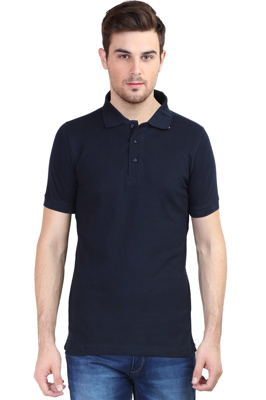 Vagabond Men Navy Blue Polo Half- Sleeve T-shirt