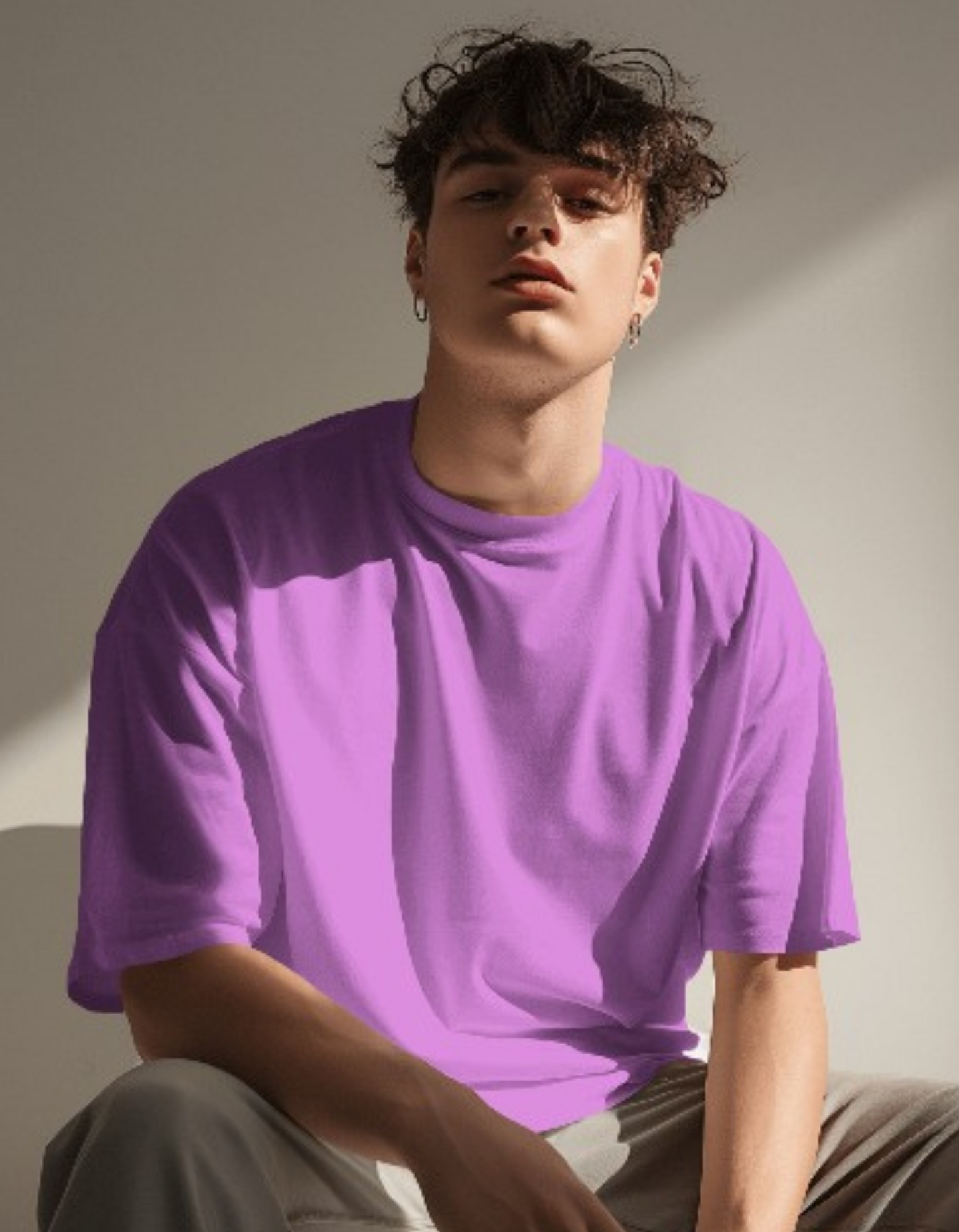 Lavender Oversize French Terry round-neck Cotton T-shirt