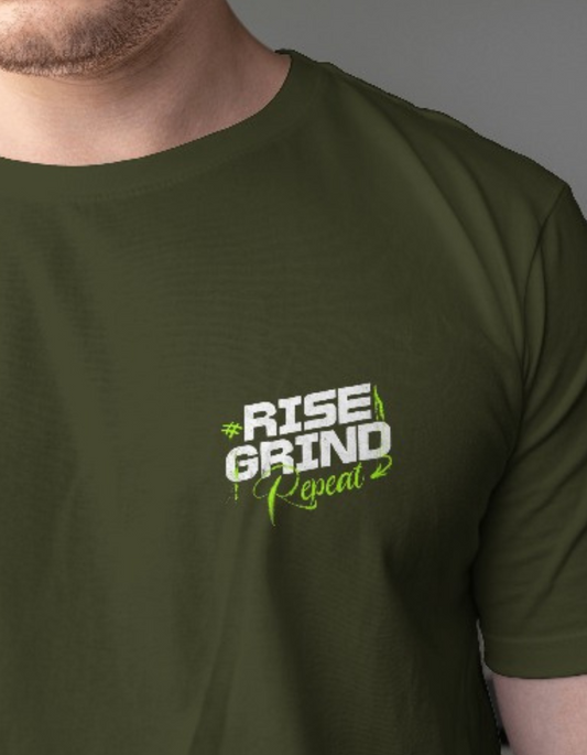 Rise Grind Repeat Olive Green Regular Fit Vagabond Us Gym T-shirt