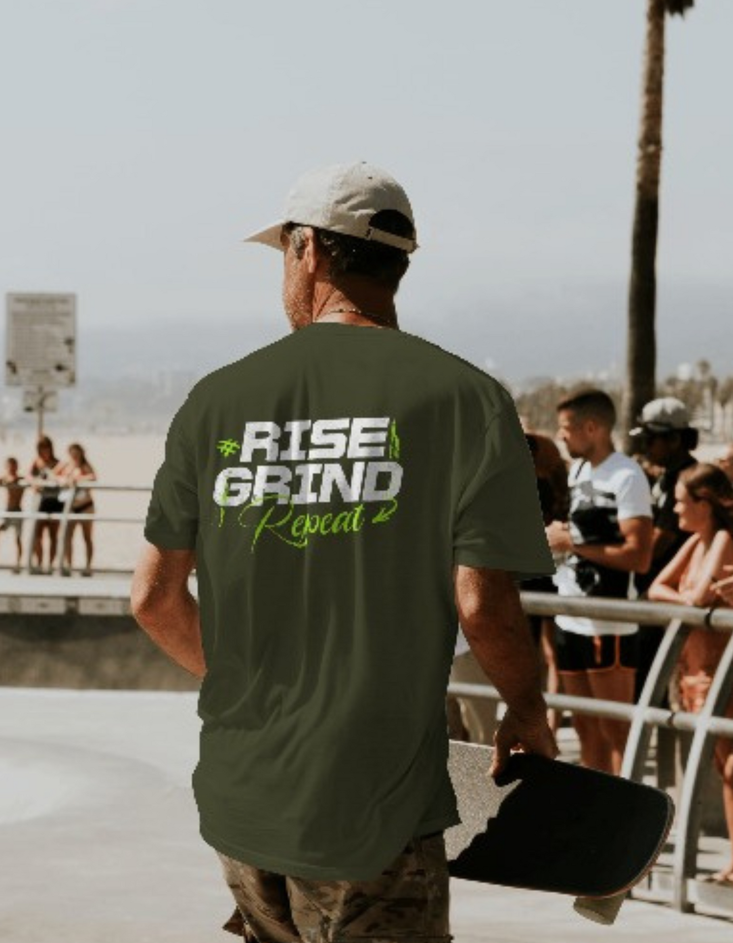 Rise Grind Repeat Olive Green Regular Fit Vagabond Us Gym T-shirt