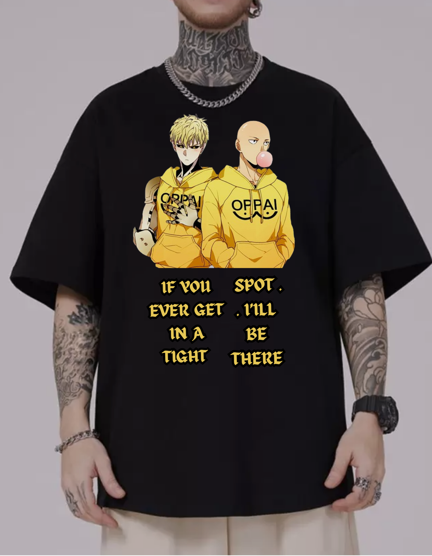 One Punch Man Zenos and Saitama  Black oversized Vagabond Anime T-shirt