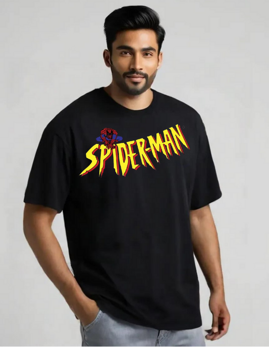 Spider man Black Oversized Vagabondus Cartoon T-shirt