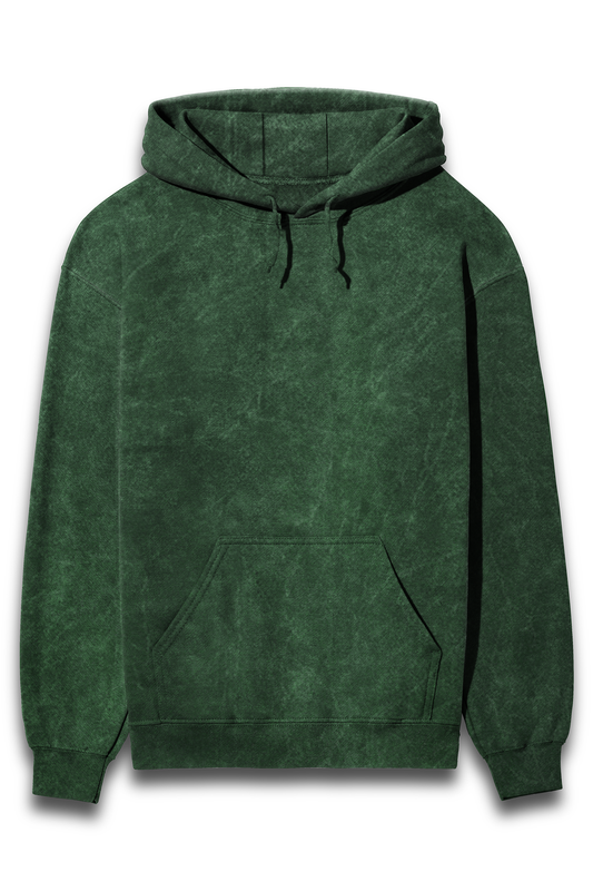 Vagabond Us  Bottle Green Unisex Acid Wash Hooded Sweatshirt