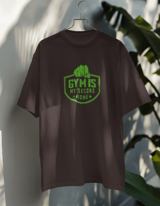 Gym is my second Home Coffee Brown Oversize Vagabond us Gym T-shirt