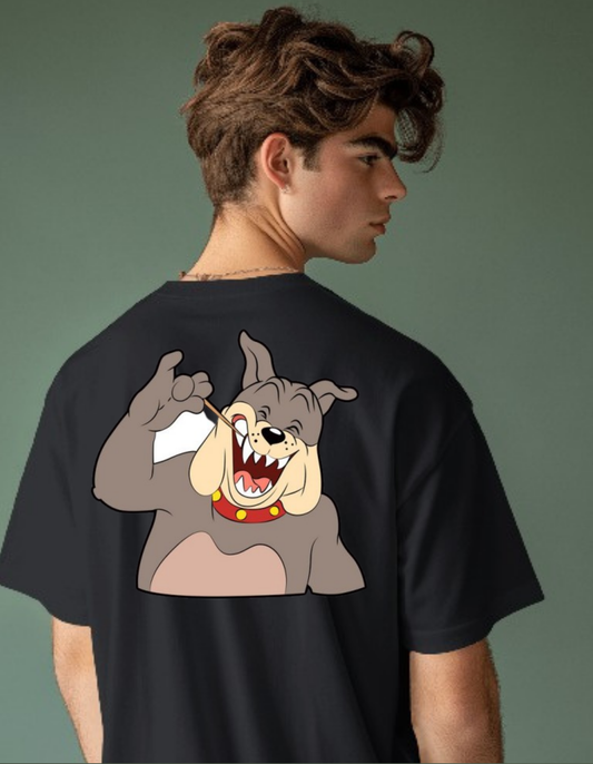 Tint Black Oversized Vagabondus Cartoon T-shirt