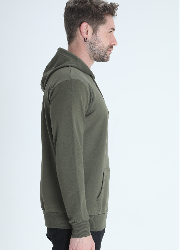 Vagabond Us Olive Green Unisex Solid Hooded Sweatshirt