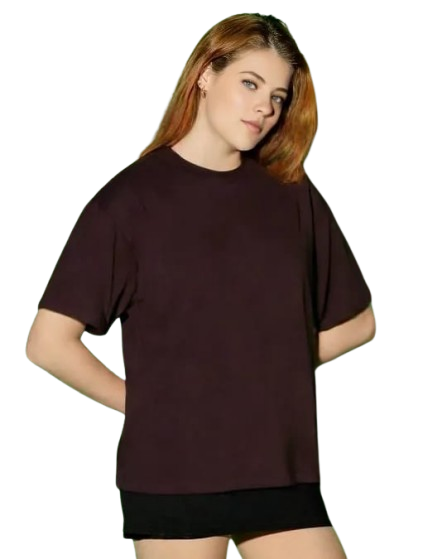 Coffee Oversize French Terry round-neck Cotton T-shirt