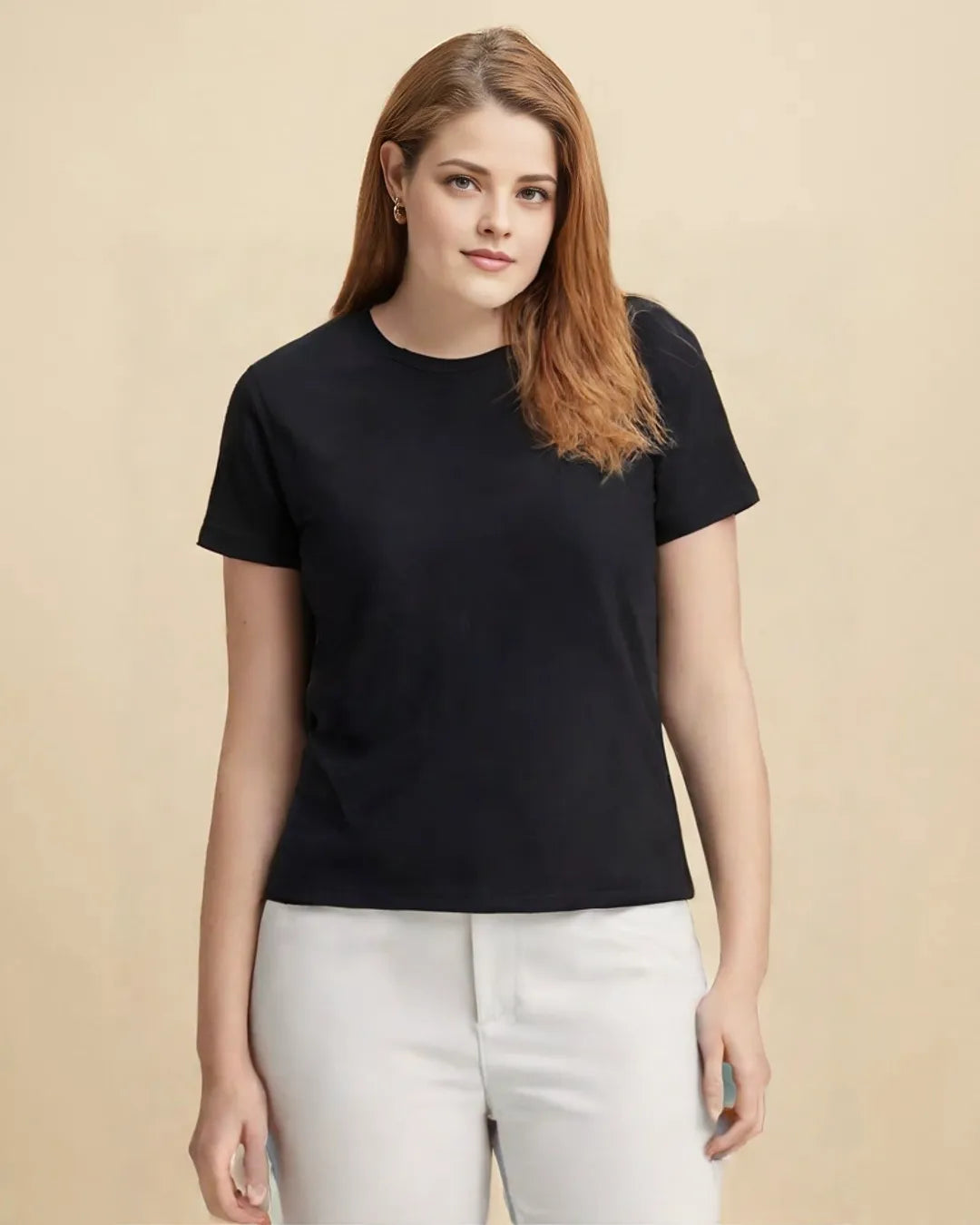 Basics Regular-Fit Black Round-Neck Cotton T-shirt