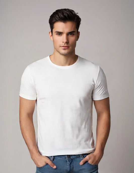 Basics Regular-Fit White Round-Neck Cotton T-shirt