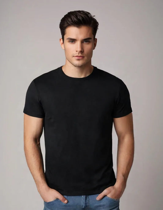 Basics Regular-Fit Black Round-Neck Cotton T-shirt