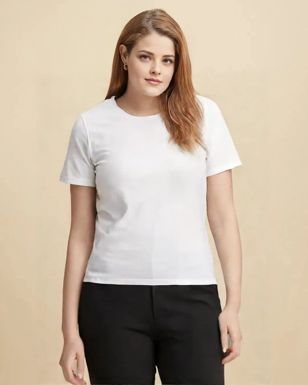 Basics Regular-Fit White Round-Neck Cotton T-shirt