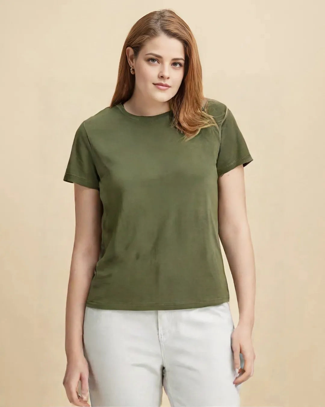 Basics Regular-Fit Green Round-Neck Cotton T-shirt