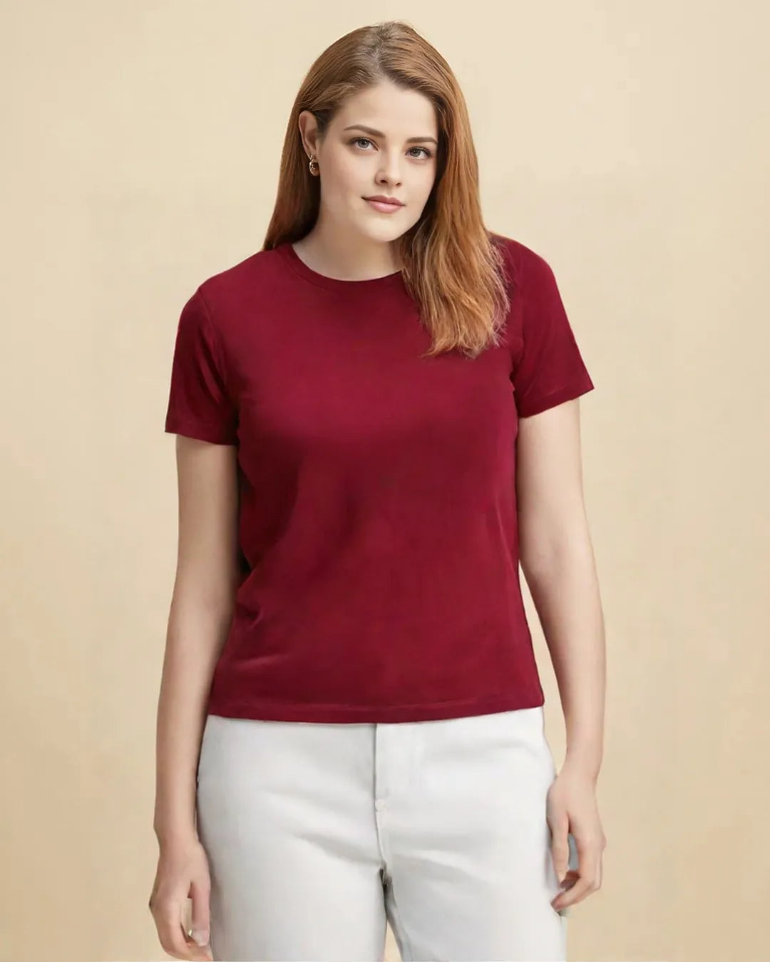 Basics Regular-Fit Maroon Round-Neck Cotton T-shirt