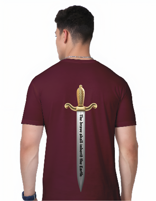 Regular Fit Round Neck Maroon Cotton T-Shirt with Sanskrit Typography - वीरभोग्या वसुंधरा (The Earth is for the Brave)