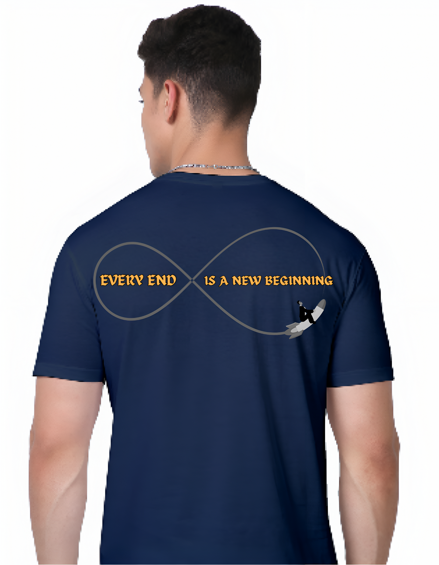 Regular Fit Round Neck Navy Blue Cotton T-Shirt with Sanskrit Typography - अंतः अस्ति प्रारंभः (The End is Also a Beginning)